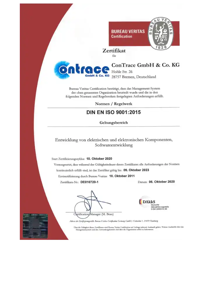 Contrace DIN EN ISO 9001:2015